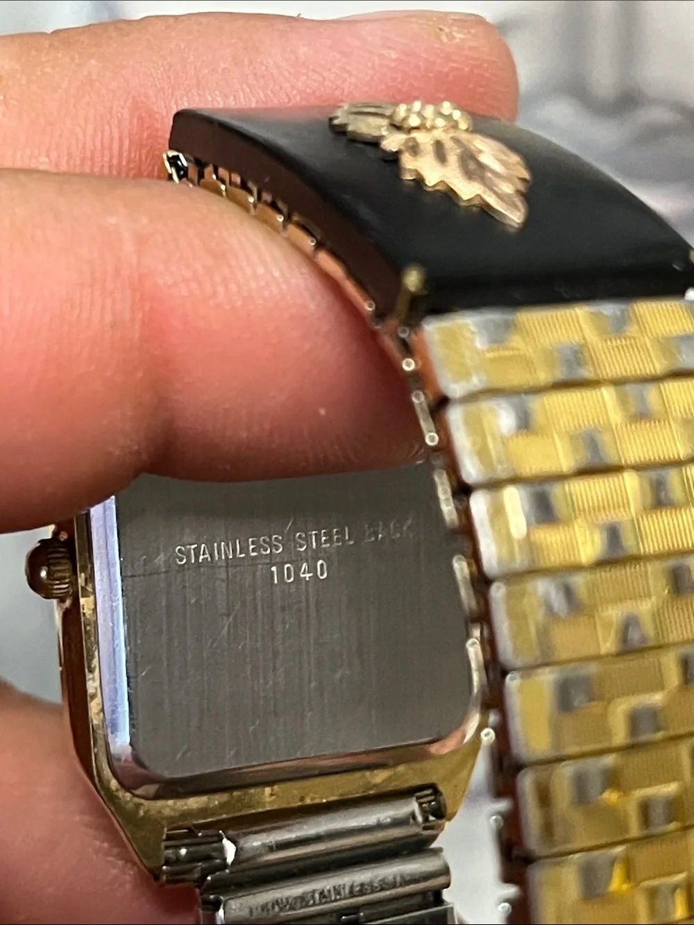 Gold-Tone Women's Watch with Black Dial and Black Bracelet Accent